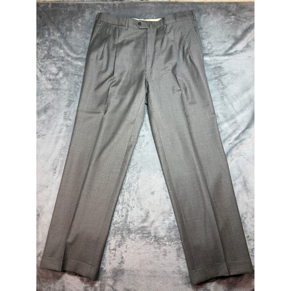 Ermenegildo Zegna Mens Grey 100% Wool Pleated Cuffed Dress Pants 40R 75L102